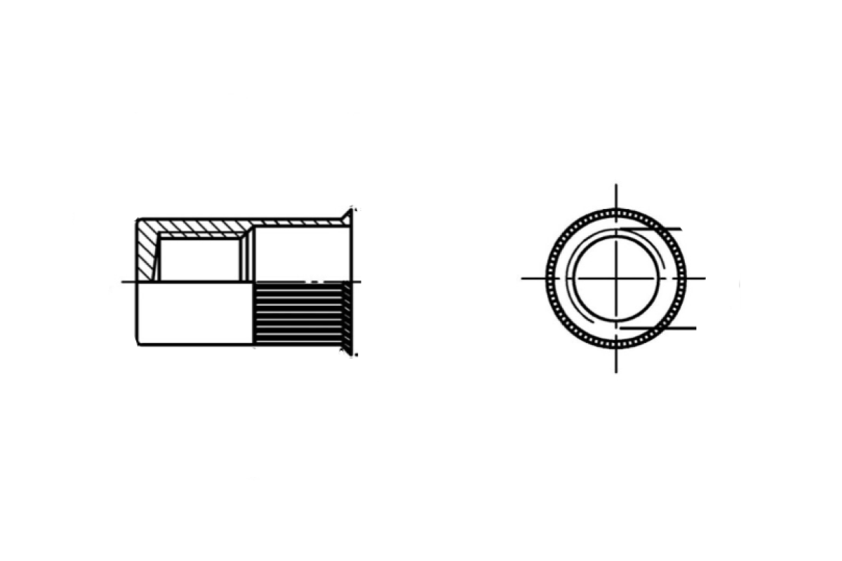 ART 1022 A2 Клепальна гайка з потайним зменшеним буртиком рифлена закрита ART 1022 A2 Клепальна гайка з потайним зменшеним буртиком рифлена закрита