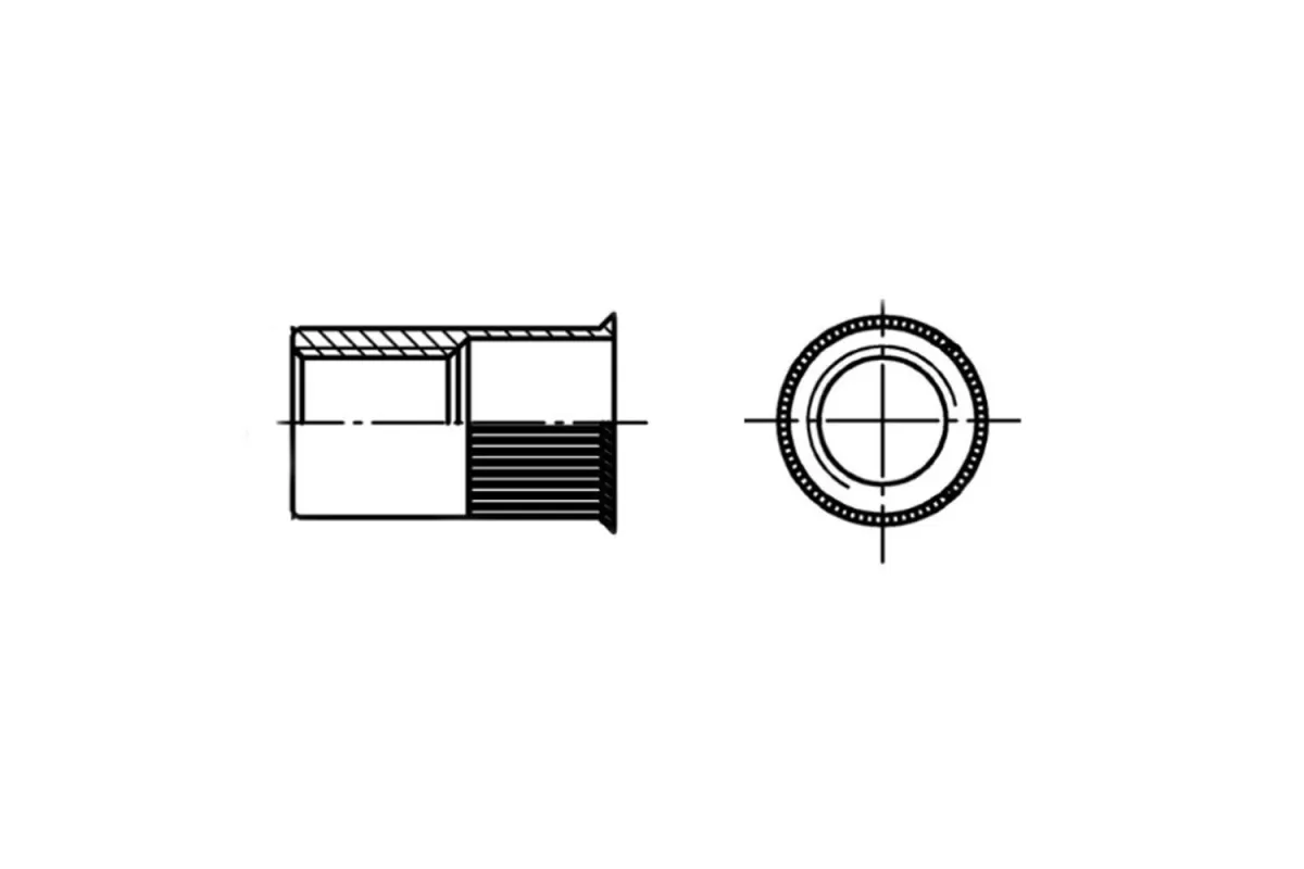 AN 320 цинк Клепальна гайка з потайним зменшеним буртиком рифлена відкрита AN 320 цинк Клепальна гайка з потайним зменшеним буртиком рифлена відкрита