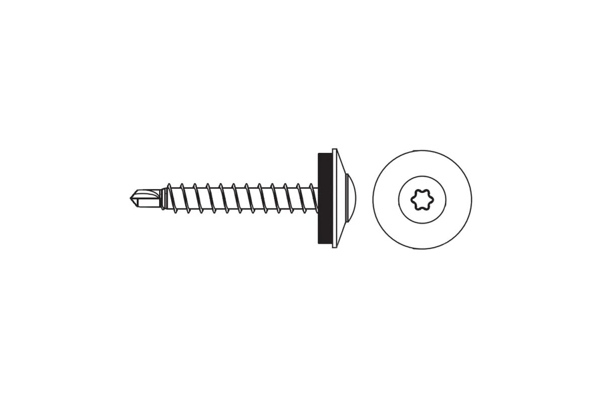 WDD цинк пофарбований Саморіз з напівкруглою головкою з буром і шайбою EPDM для дерева Wkret-Met