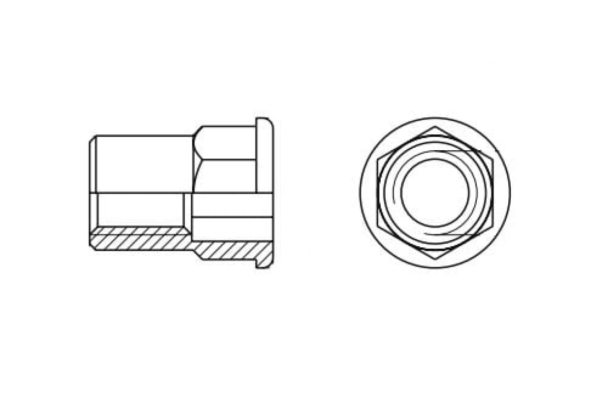 ART 9317 A4 Клепальна гайка з плоским буртиком відкрита ART 9317 A4 Клепальна гайка з плоским буртиком відкрита